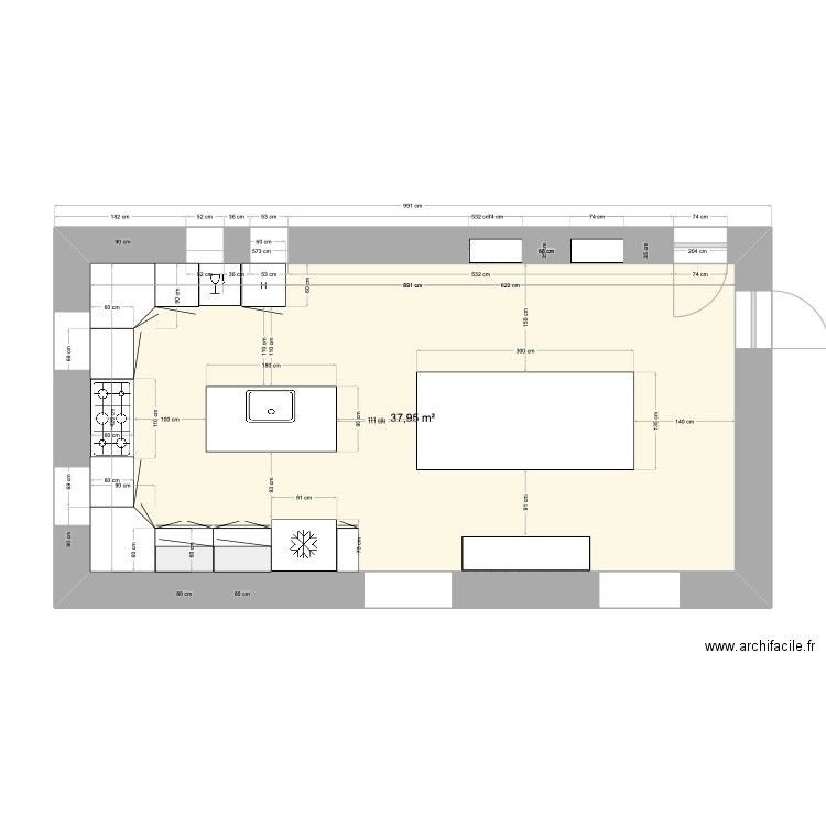 Cuisine Resaurie. Plan de 1 pièce et 38 m2