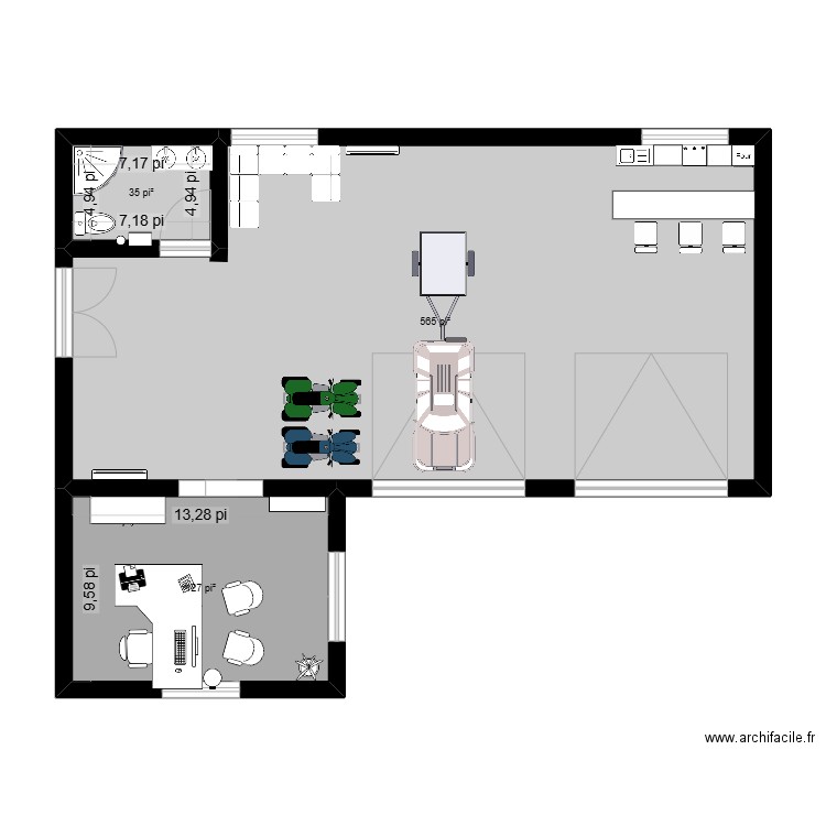 Garage. Plan de 3 pièces et 68 m2