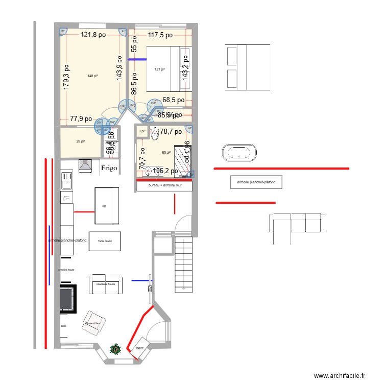 389 Ouimet. Plan de 7 pièces et 36 m2