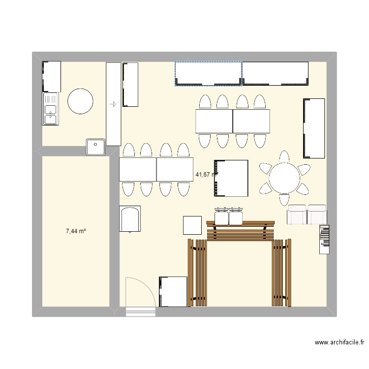 classe. Plan de 2 pièces et 49 m2