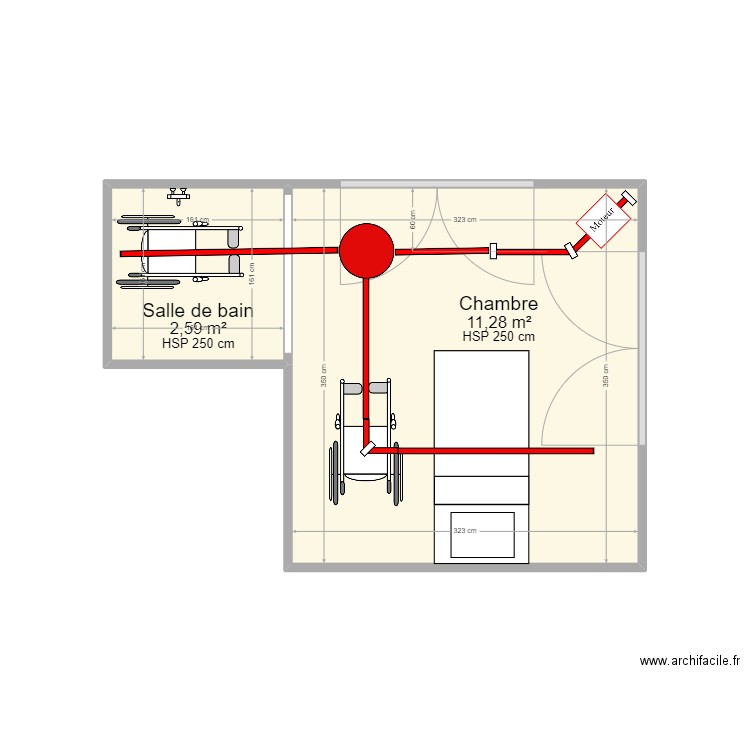 VENDRIES 33 sdb. Plan de 2 pièces et 14 m2