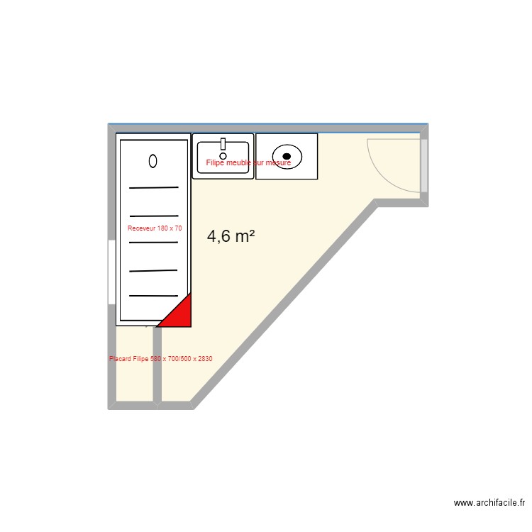 ROUSSIER SDB. Plan de 1 pièce et 5 m2