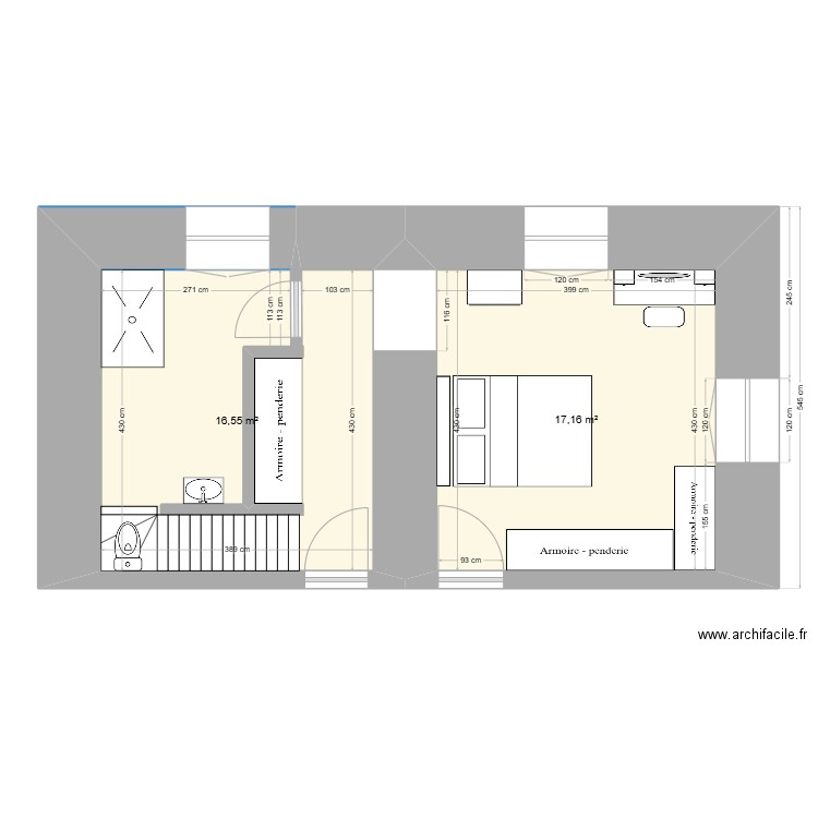 1er Etage q. Plan de 2 pièces et 34 m2