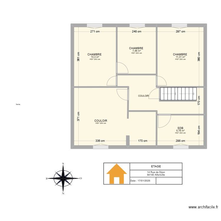 ETAGE ALFORTVILLE. Plan de 5 pièces et 61 m2