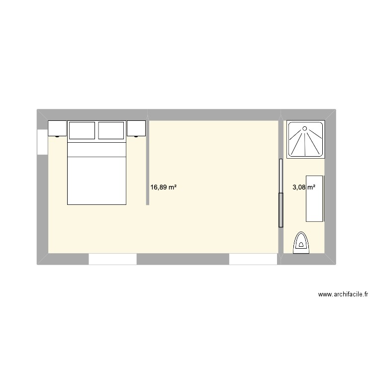 STUDIO. Plan de 2 pièces et 20 m2