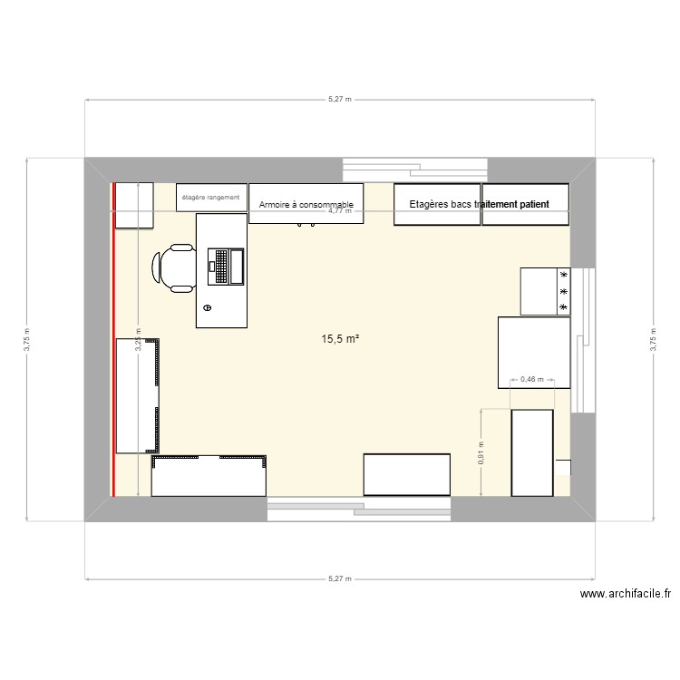 Pharmacie. Plan de 1 pièce et 16 m2