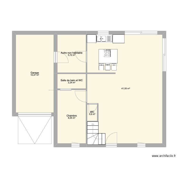 projet1. Plan de 6 pièces et 74 m2