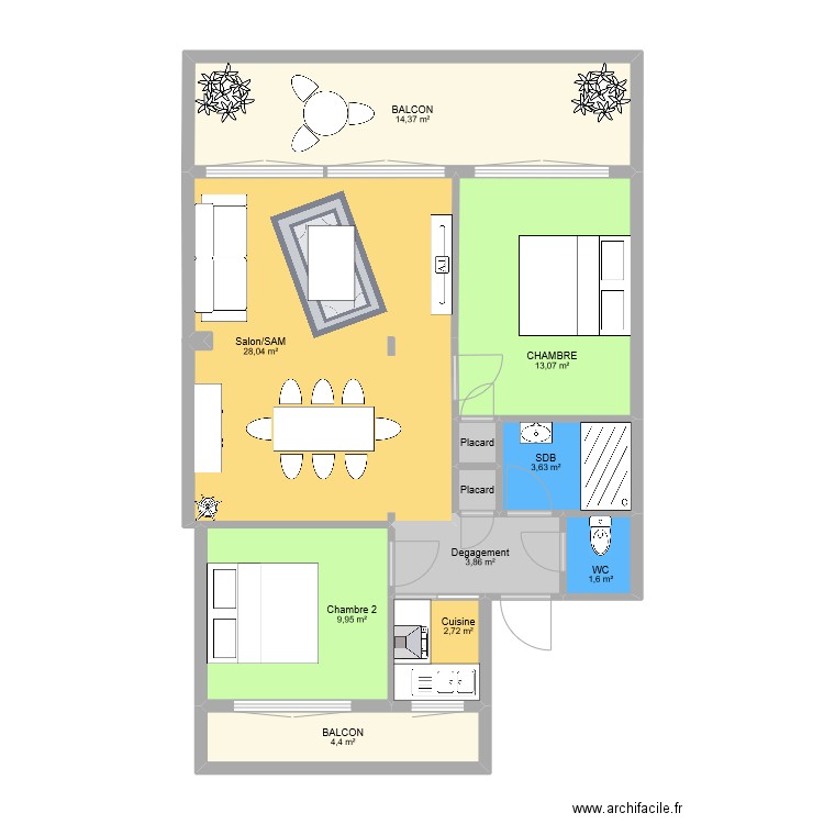 APPARTEMENT MONTIGNY (config T3). Plan de 11 pièces et 83 m2