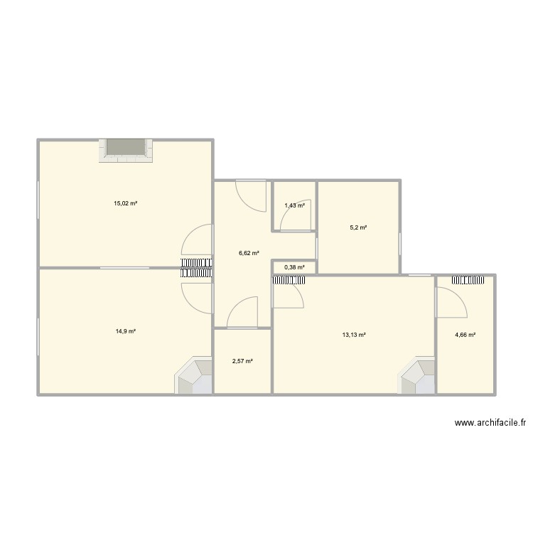 new flat. Plan de 9 pièces et 64 m2