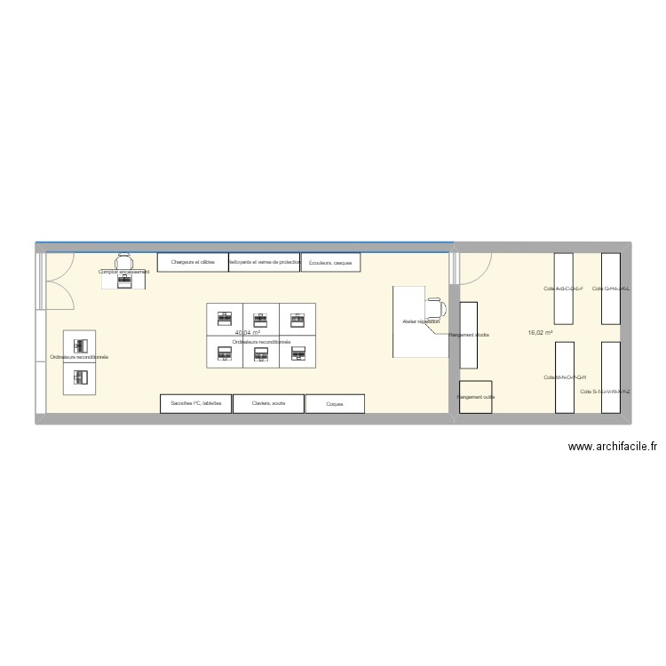 TD . Plan de 2 pièces et 56 m2