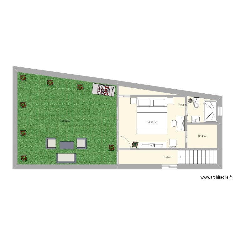 3ème 2. Plan de 5 pièces et 66 m2