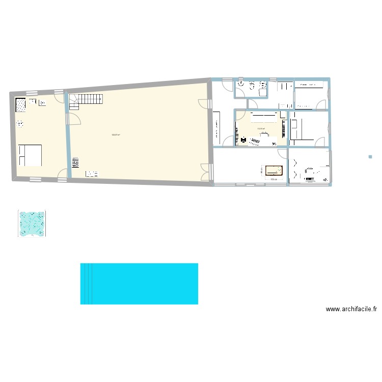 extension . Plan de 2 pièces et 136 m2