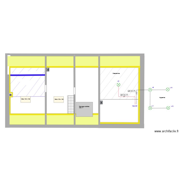 Combles_Electricité_Eclairage Combles atelier - Appentis (E1). Plan de 0 pièce et 0 m2