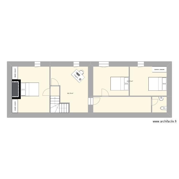 Etage Prom. Plan de 2 pièces et 73 m2