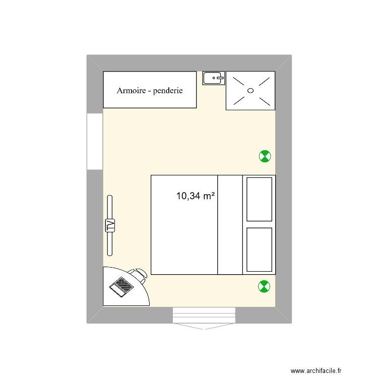 chambre nous. Plan de 1 pièce et 10 m2