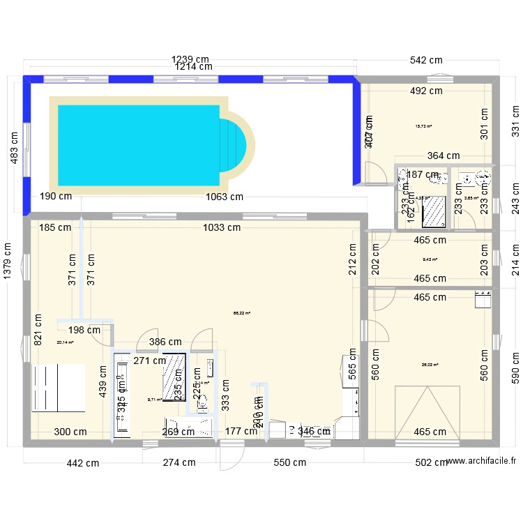 projet piscine interieure1. Plan de 9 pièces et 157 m2