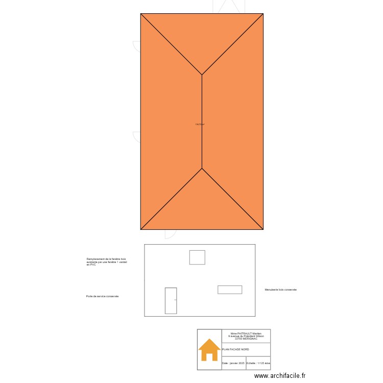 PLAN PAITRAULT Martine - FACADE NORD. Plan de 2 pièces et 237 m2