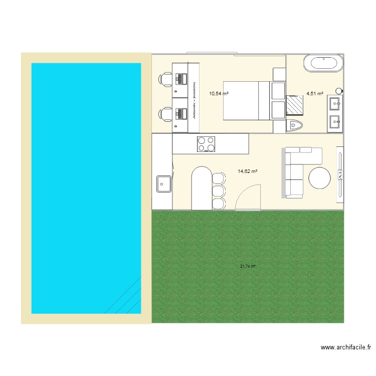 Techno. Plan de 3 pièces et 30 m2