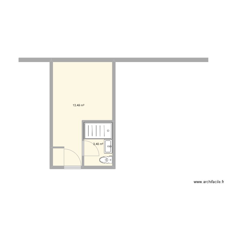 Chambre. Plan de 2 pièces et 17 m2