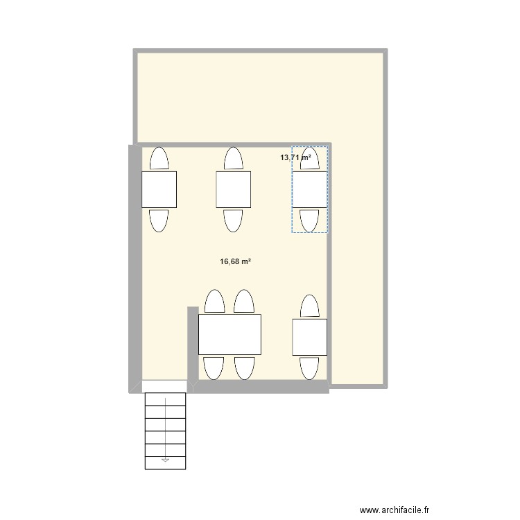 patio. Plan de 2 pièces et 30 m2