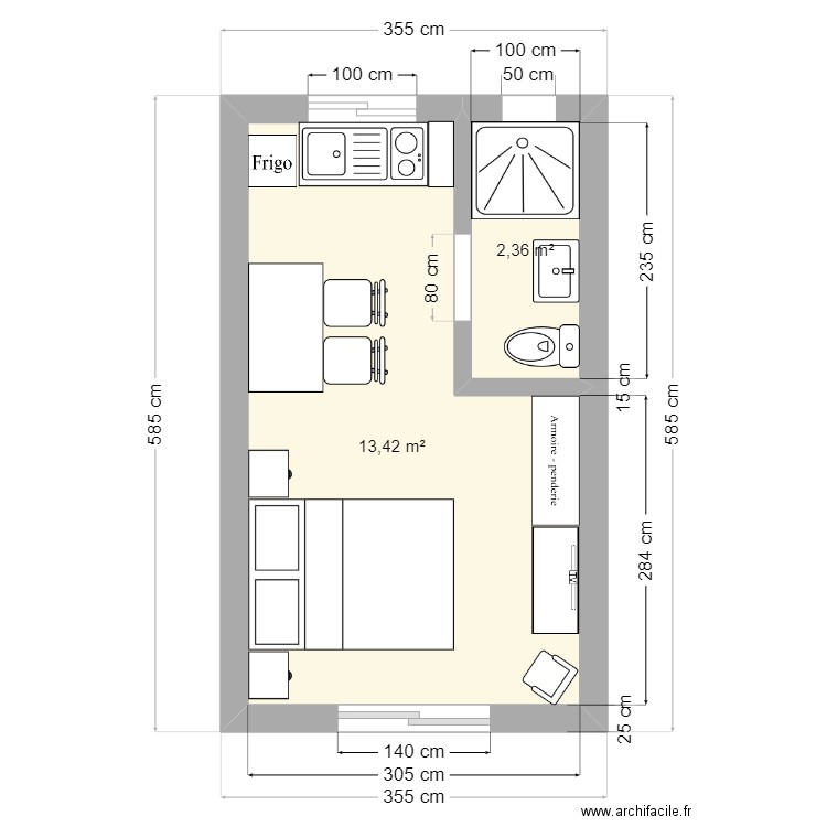 Plan Appartement 2. Plan de 2 pièces et 16 m2