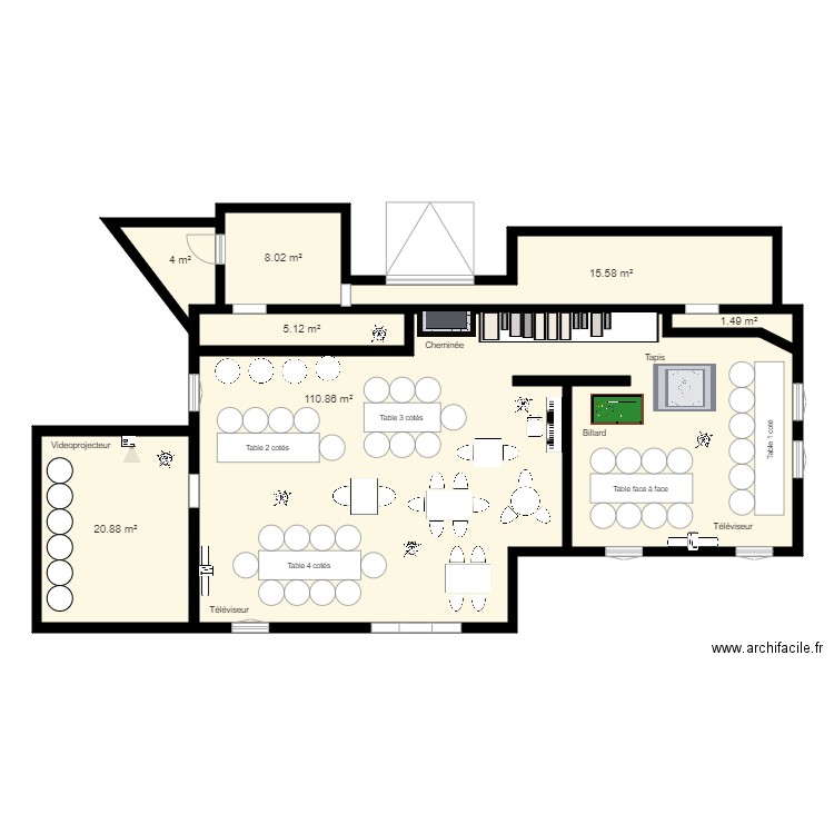 Concept Bar MQ. Plan de 7 pièces et 166 m2