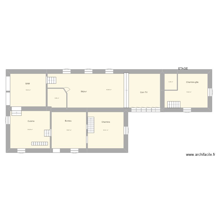 FERLIGNE ETAGE. Plan de 8 pièces et 163 m2