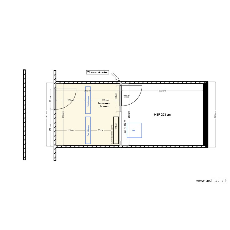 bur1. Plan de 2 pièces et 15 m2