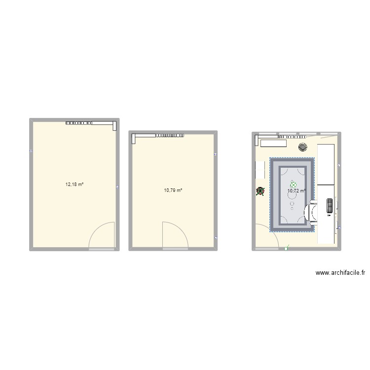 Appart. Plan de 3 pièces et 34 m2