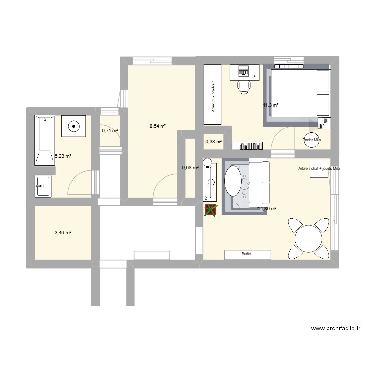 Appart Max. Plan de 8 pièces et 45 m2