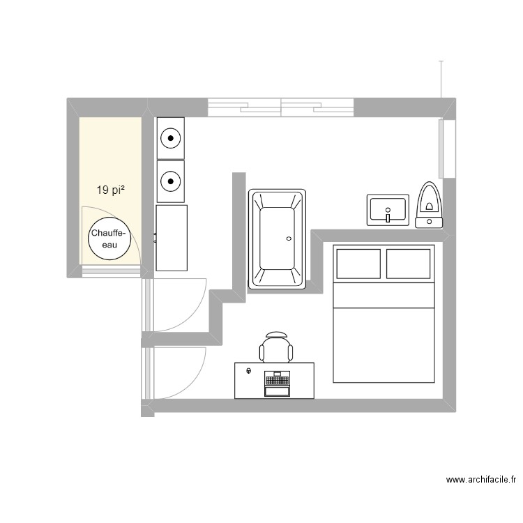 2e chambre. Plan de 1 pièce et 2 m2