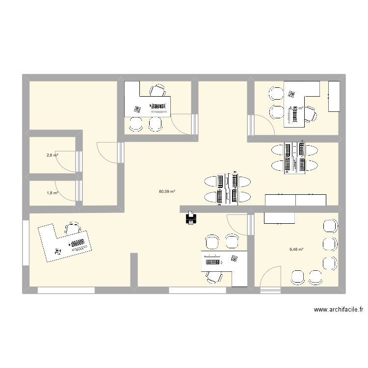 france service. Plan de 6 pièces et 86 m2