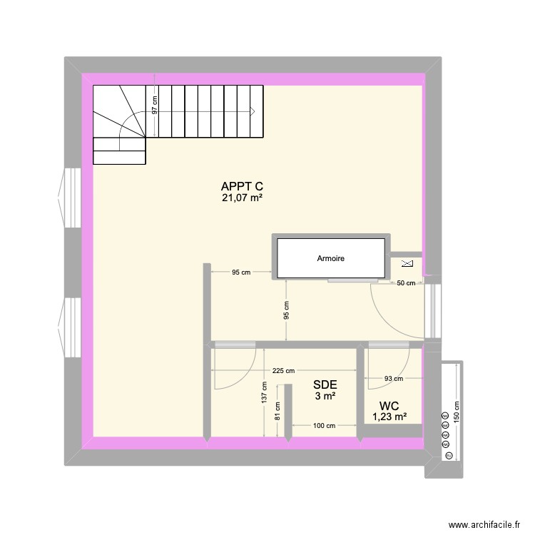 Appt C CLOISON. Plan de 4 pièces et 28 m2