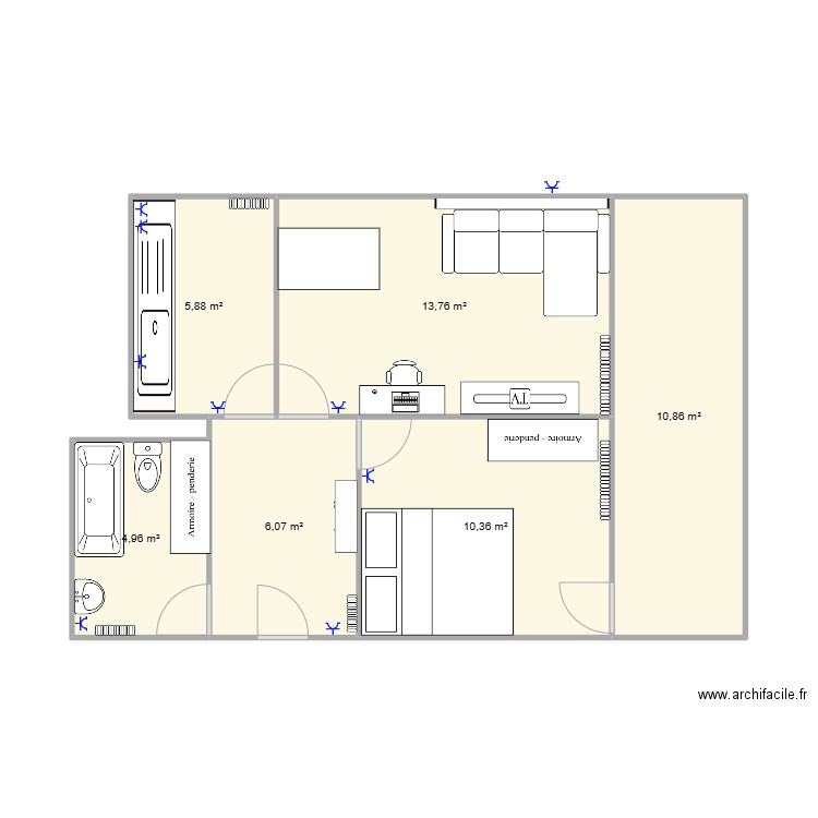 Meinier. Plan de 6 pièces et 52 m2