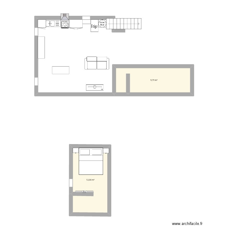 1er plan. Plan de 2 pièces et 22 m2