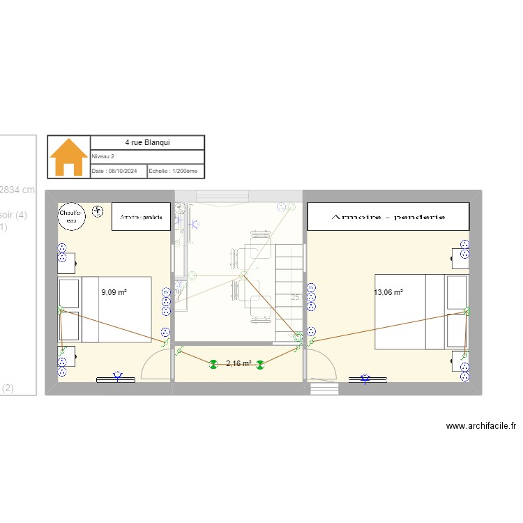 Blanqui 02 - Plan Electrique. Plan de 5 pièces et 54 m2