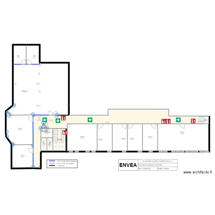 envea R+1 Plan d'évacuation provisoire. Plan de 17 pièces et 339 m2