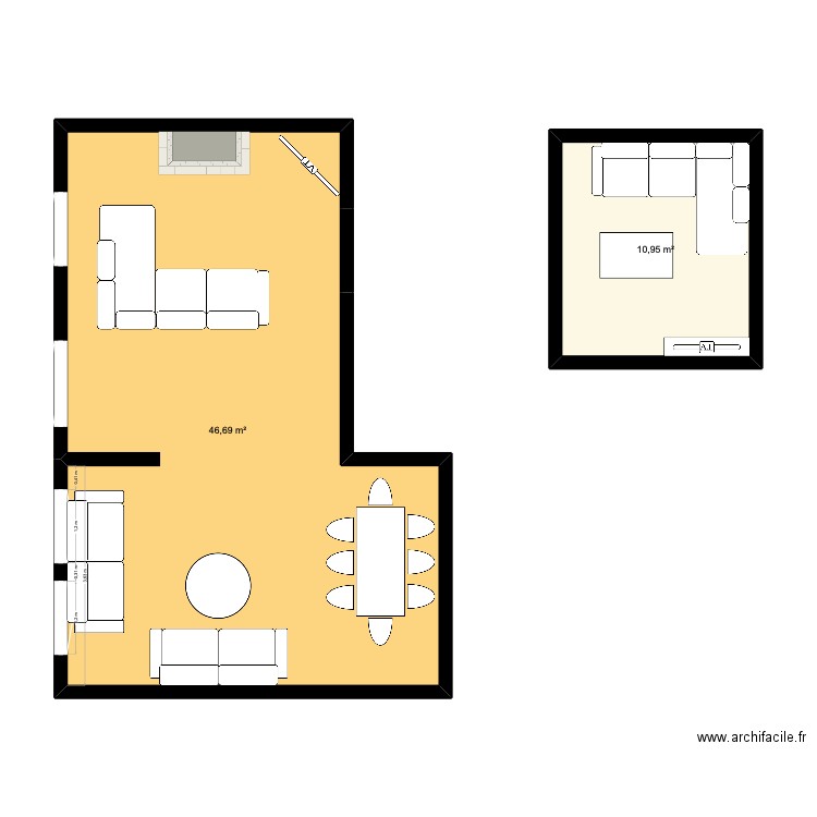 plan salon. Plan de 2 pièces et 58 m2