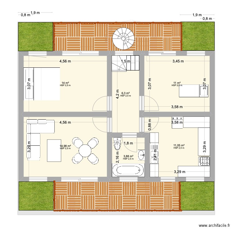 Mons (3 apparts). Plan de 14 pièces et 154 m2