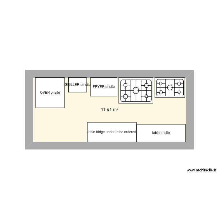 hot kitchen. Plan de 1 pièce et 12 m2