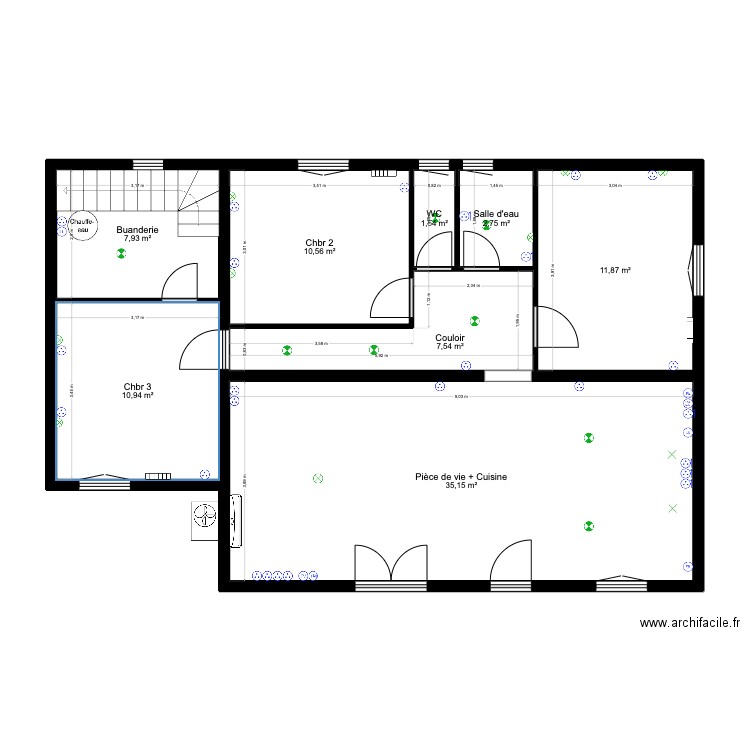 Maison mémé loc - Electricité. Plan de 8 pièces et 88 m2