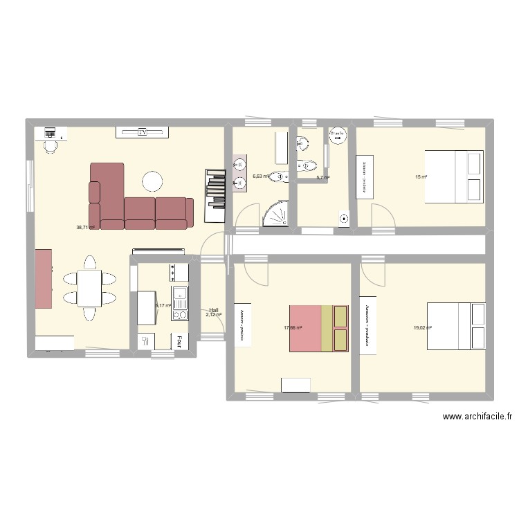 Evelyine. Plan de 8 pièces et 110 m2