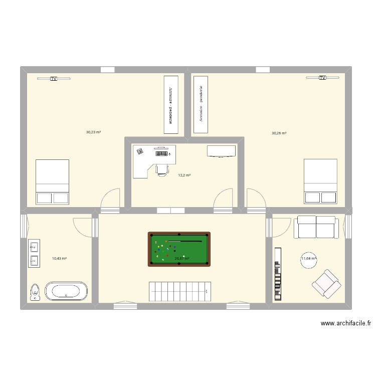 Étage . Plan de 6 pièces et 121 m2