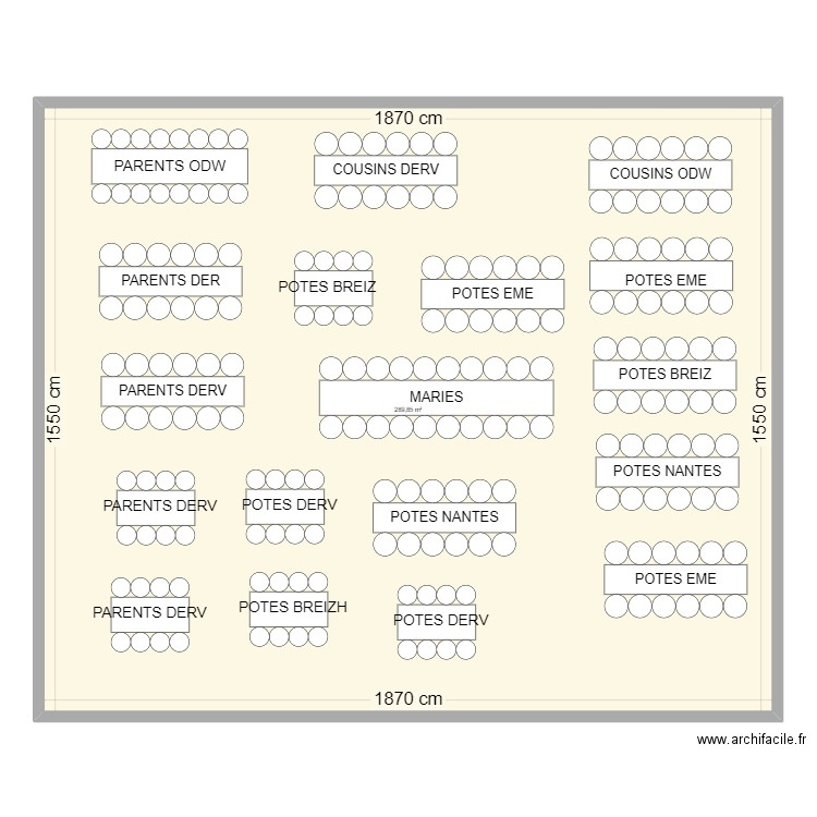 MARIAGE PLAN TABLE . Plan de 1 pièce et 290 m2