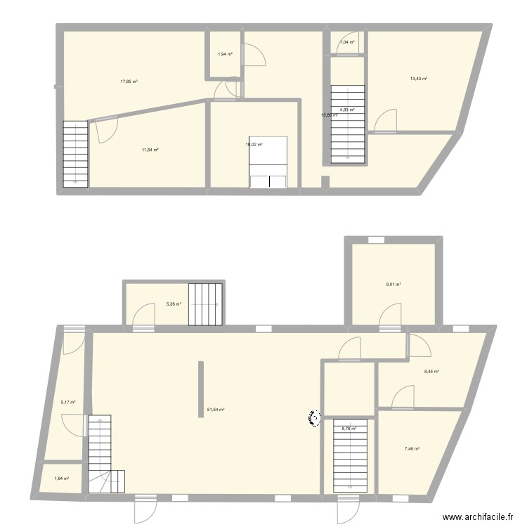 Etageessai1. Plan de 16 pièces et 174 m2