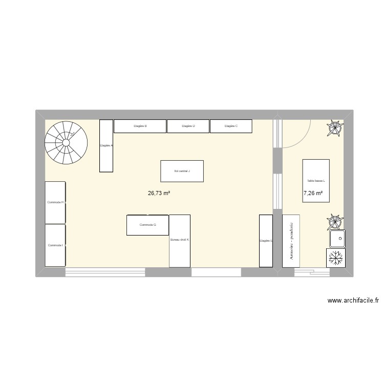 plan magasin activité 2. Plan de 2 pièces et 34 m2