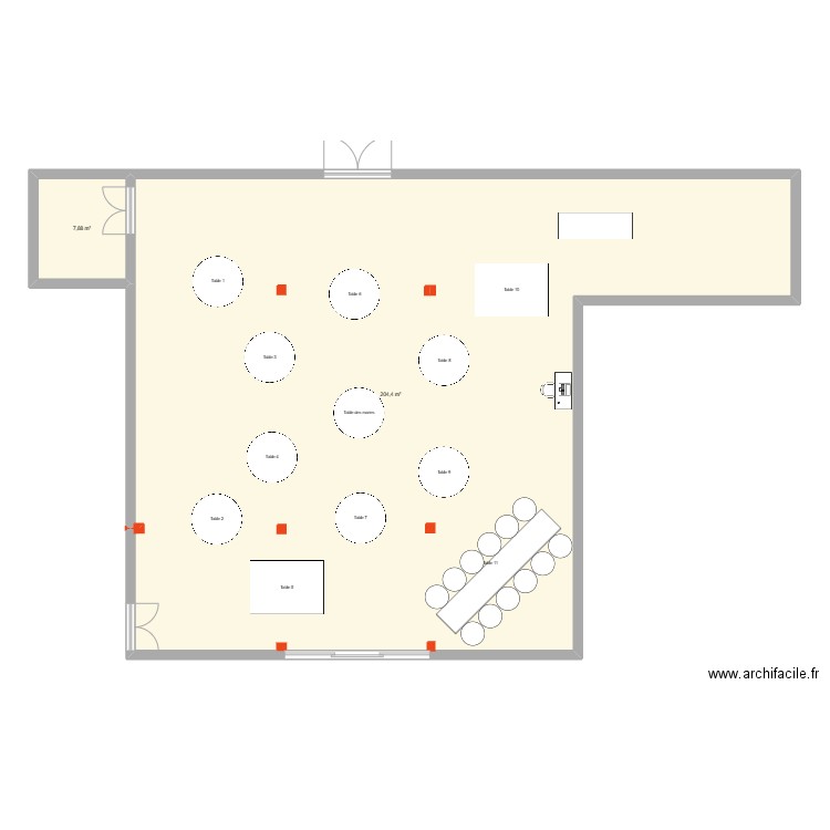 salle mariage. Plan de 2 pièces et 212 m2