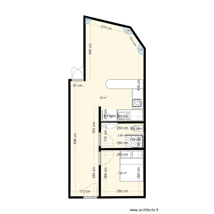 plan future. Plan de 3 pièces et 41 m2