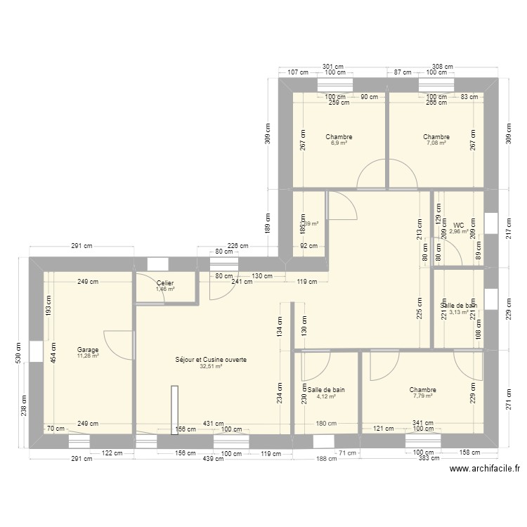 90m carré Plan. Plan de 10 pièces et 79 m2