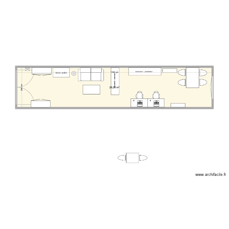 container. Plan de 1 pièce et 29 m2